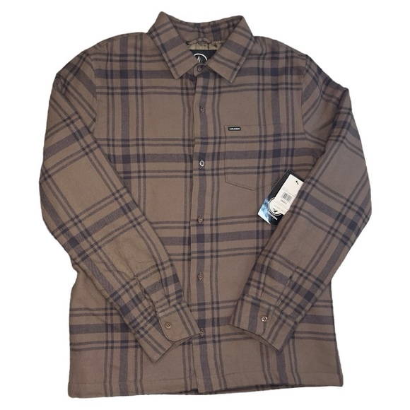 Volcom Other - Volcom Men’s Northport Lined Long Sleeve Button Down Flannel Mushroom Size Small